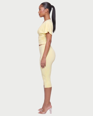 SALEN Plunge Flutter Sleeve Top & Capri Leggings Set