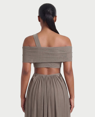 HACEY Draped Cutout Off-Shoulder Maxi Dress