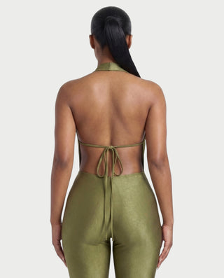 FELY Cowl Halter Top & Flared Pants Set