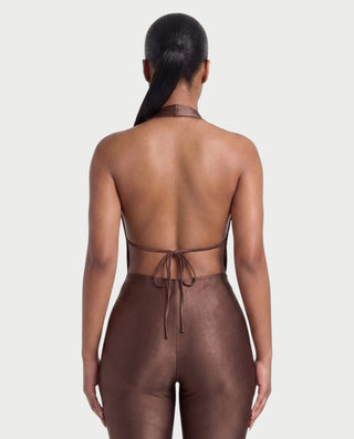 FELY Cowl Halter Top & Flared Pants Set