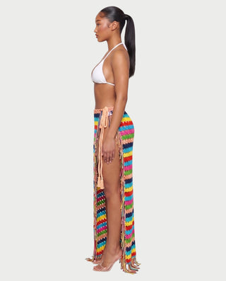 CALYSEA Crochet Fringe Wrap Cover-Up Skirt