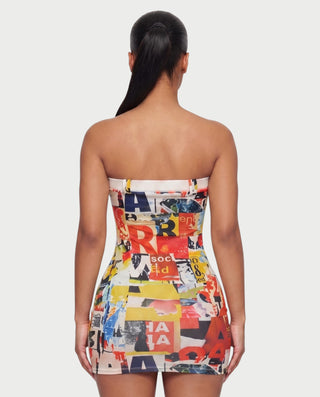 YURA Graphic Patchwork Tube Mini Dress