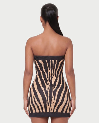 ELIA Zebra Print Strapless Bodycon Mini Dress