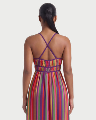 ZURY Striped Cutout Crisscross Back Maxi Dress