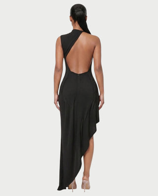 MAYARA Asymmetrical Open-Back Draped Maxi Dress