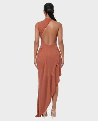 MAYARA Asymmetrical Open-Back Draped Maxi Dress