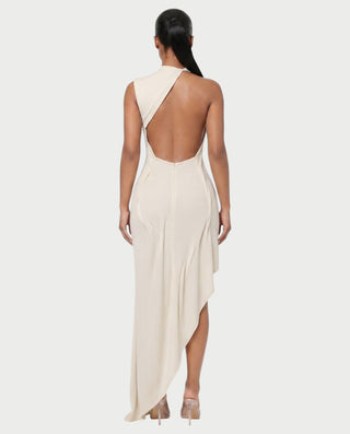 MAYARA Asymmetrical Open-Back Draped Maxi Dress