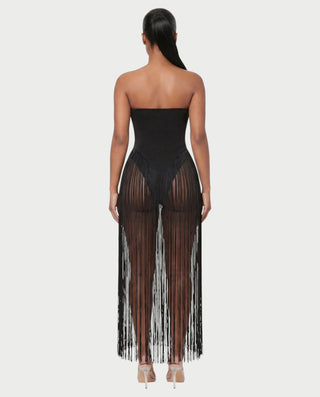 CALARA Strapless Tassel Bodycon Maxi Dress