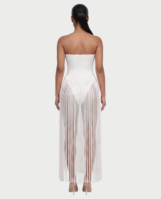 CALARA Strapless Tassel Bodycon Maxi Dress