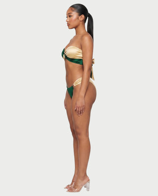 CENZA Colorblock Bandeau Tie-Back Bikini Set