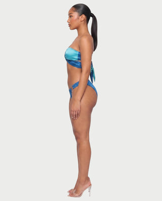 CENZA Colorblock Bandeau Tie-Back Bikini Set