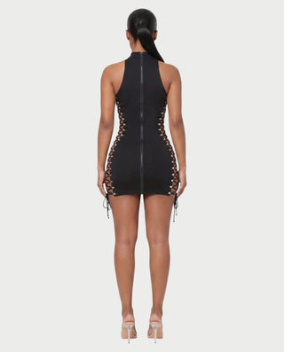 CALLARI Mock Neck Lace-Up Side Bodycon Mini Dress