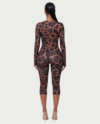 ROSABEL Leopard Print Cut-Out Capri Bodycon Romper