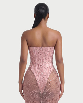 LARIA Sheer Sequin Corset Maxi Dress