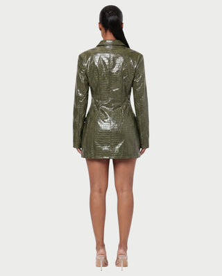 MIRLANA Croc-Embossed Collared Long Sleeve Mini Dress