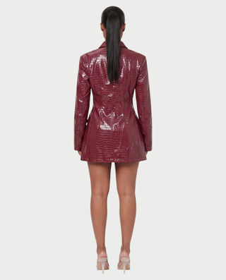 MIRLANA Croc-Embossed Collared Long Sleeve Mini Dress