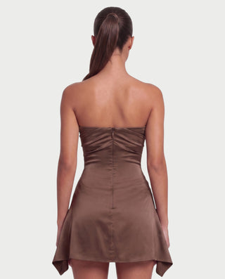 YULA Ruched Bodice Flared Mini Dress