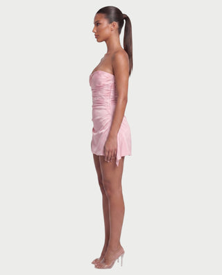 YULA Ruched Bodice Flared Mini Dress