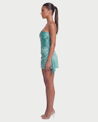 YULA Ruched Bodice Flared Mini Dress