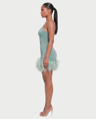 LURESSA Feather Trim Bodycon Mini Dress