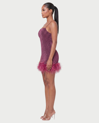 LURESSA Feather Trim Bodycon Mini Dress