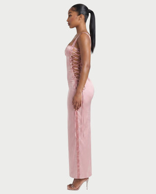 SERAVIA Side Lace-Up Bodycon Maxi Dress