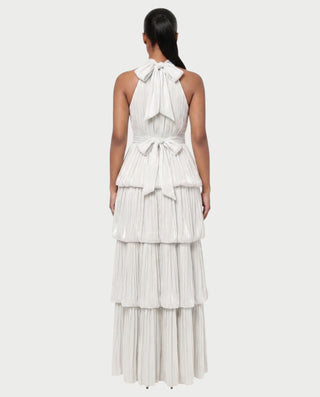 JOSSINA Pleated Halter Tiered Bubble Maxi Dress