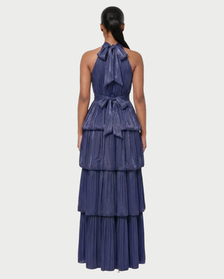 JOSSINA Pleated Halter Tiered Bubble Maxi Dress