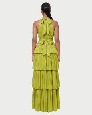 JOSSINA Pleated Halter Tiered Bubble Maxi Dress