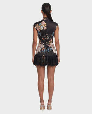 FLORIA Floral High-Neck Collar Mini Dress