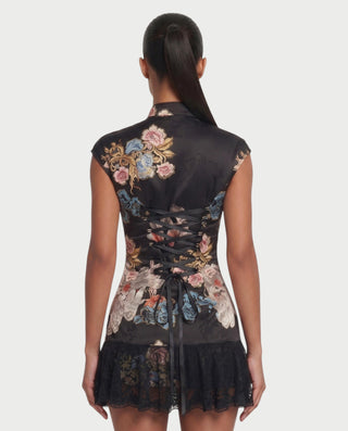 FLORIA Floral High-Neck Collar Mini Dress