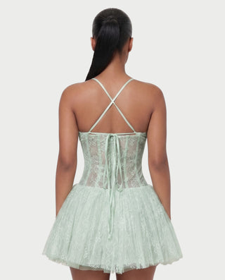 REZE Lace Mesh Tie-Back Mini Dress