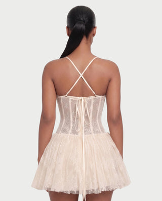 REZE Lace Mesh Tie-Back Mini Dress
