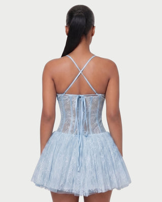 REZE Lace Mesh Tie-Back Mini Dress