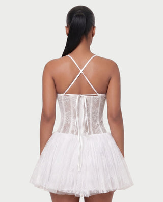 REZE Lace Mesh Tie-Back Mini Dress