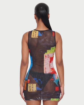 AMIE Oriental Print Bodycon Mini Dress