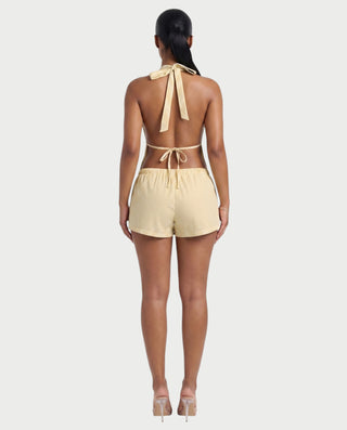 HARIYA Striped Halter Peplum Top & Shorts Set