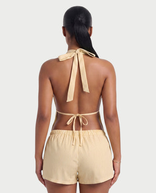 HARIYA Striped Halter Peplum Top & Shorts Set
