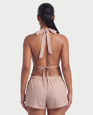 HARIYA Striped Halter Peplum Top & Shorts Set
