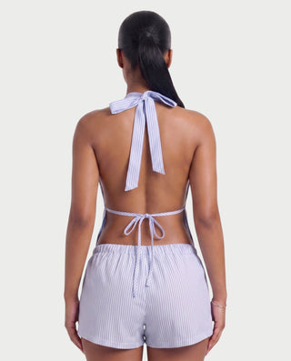HARIYA Striped Halter Peplum Top & Shorts Set