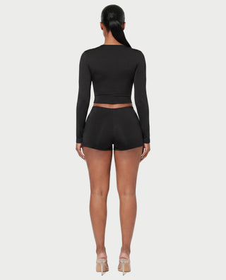 SAYLOR Hook-Front Long Sleeve Top & Mini Shorts Set
