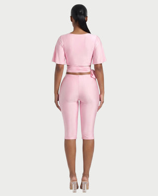 REMINA Three-Piece Square Neck Wrap Sash & Capri Pants Set