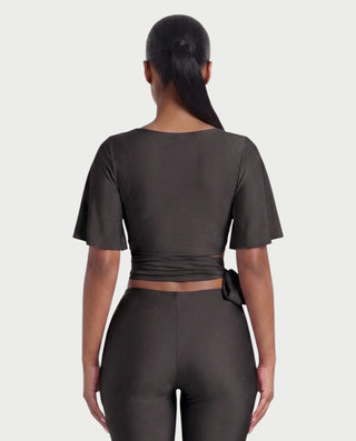 REMINA Three-Piece Square Neck Wrap Sash & Capri Pants Set