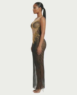 SYVON Crystal Mesh Maxi Dress
