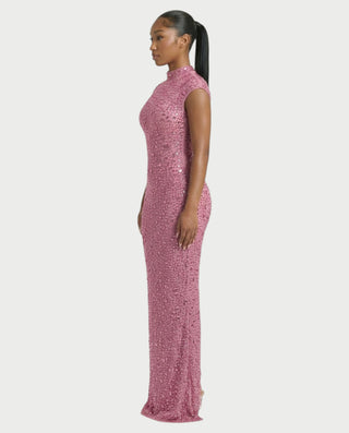 MORIA Crystal High-Neck Bodycon Maxi Dress