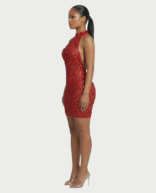 AVELA Ruby Crystal Open Back Mini Dress