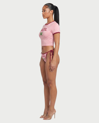 SOMMY Brazil Graphic Ringer Crop Top & Tie-Side Bikini Set