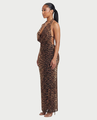 Vestido largo de leopardo con escote halter de CAMILLE