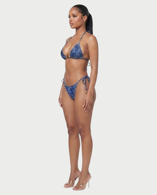 MIRAYA Tiger Print Beaded Triangle Tie-Side Bikini Set