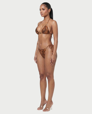 MIRAYA Tiger Print Beaded Triangle Tie-Side Bikini Set